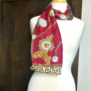 Adrienne Landau 100% Silk Scarf red clock leopard women’s accessories wrap scarf